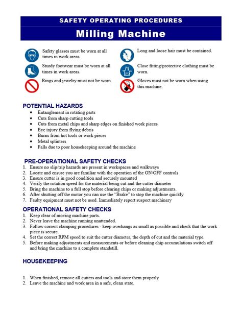 safety operating procedures milling machine